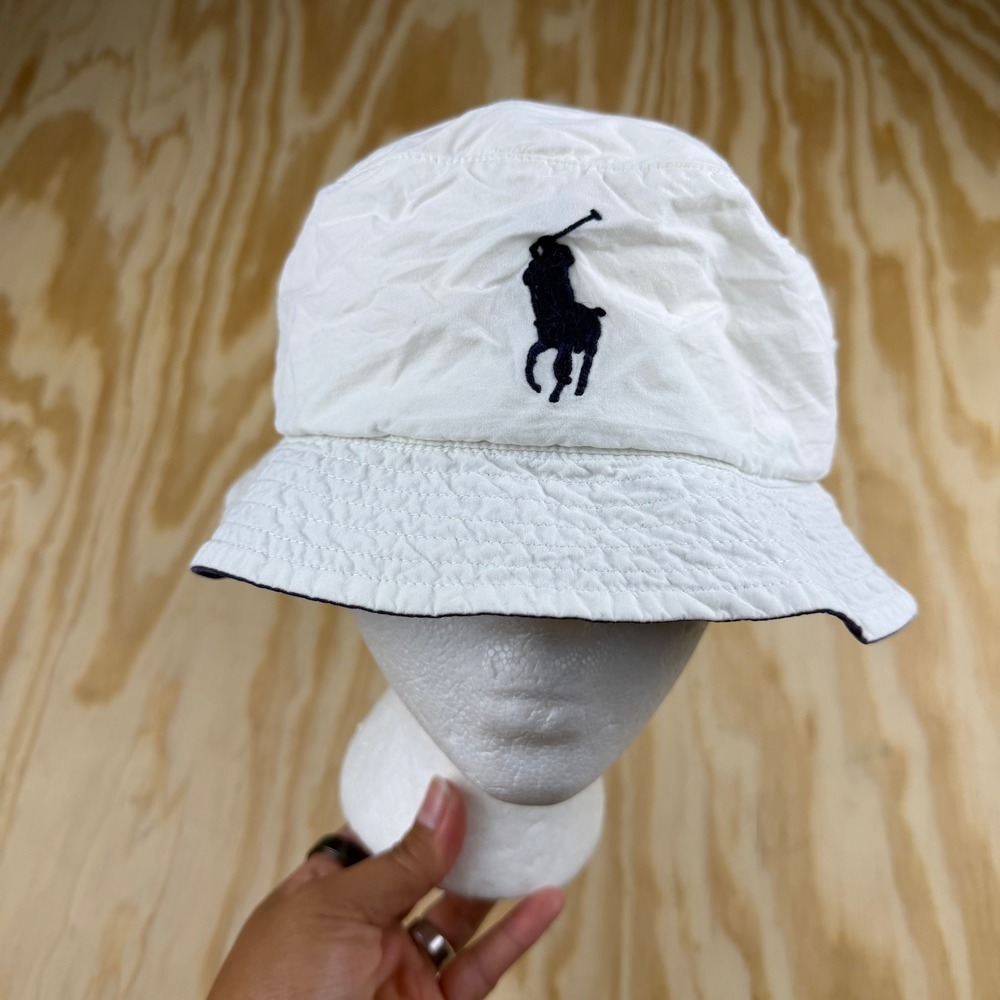 Polo Ralph LaurenBig Pony Bucket Hat White Navy Blue Pony Logo Mens L/XL